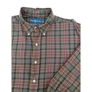 VTG Polo Ralph Lauren Blake Mens Large Brown Burgundy Plaid Button Down Shirt